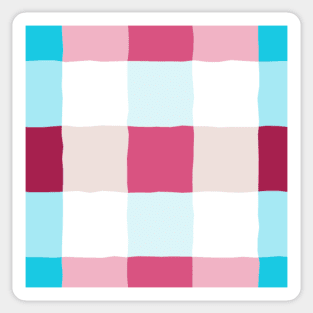 irregular gingham pink and blue on white Sticker